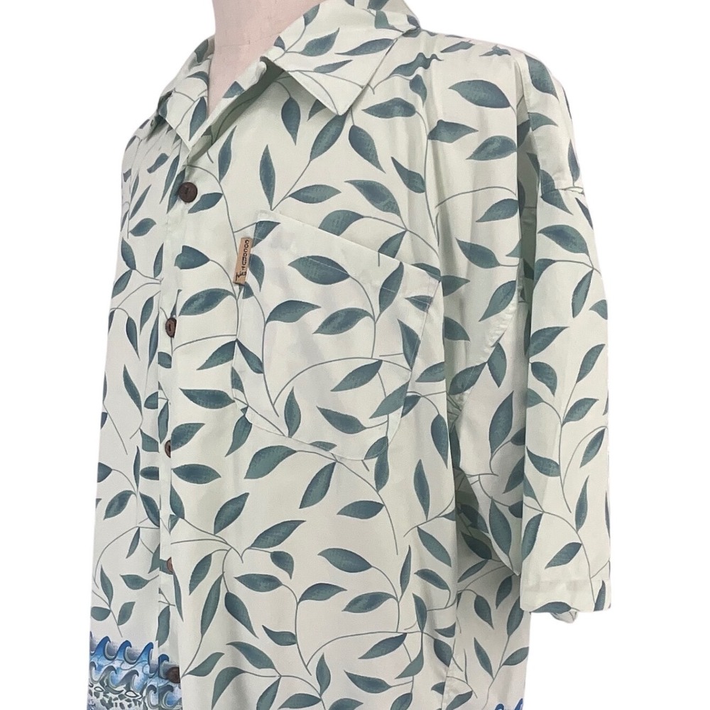 Coconut Pier Mens XXL‎ Tropical Leaf Hibiscus Wave Print Microfiber Camp Shirt